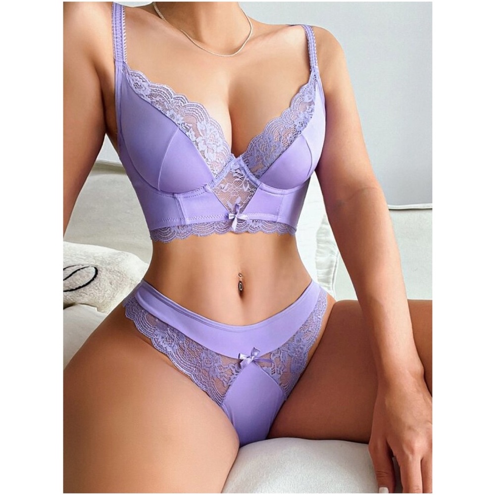Cream Floral Lace Thong Lingerie Set Sexy Pajamas - Picture 6 of 11
